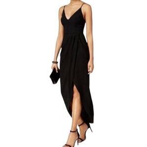 Xscape Faux Wrap Crepe Maxi Slit Dress Women's Black Size 4